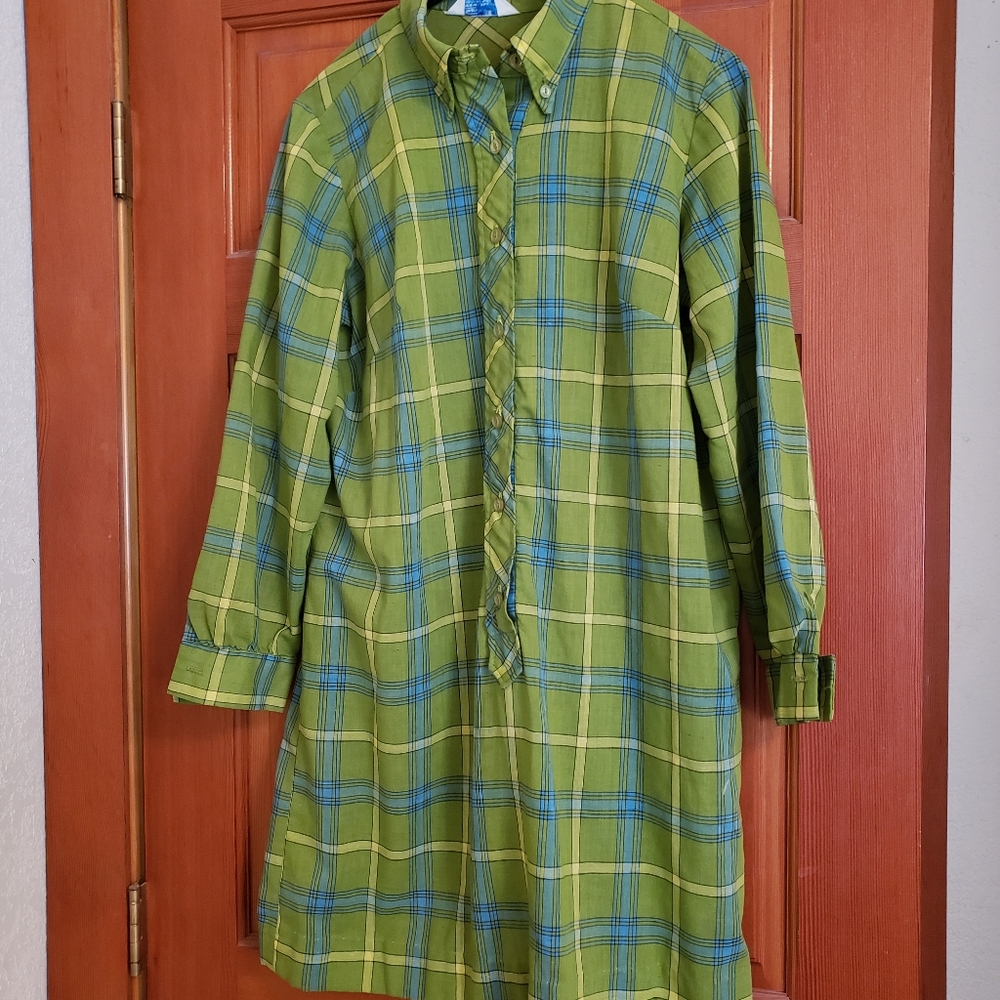 Vintage handmade 1960s plaid cotton shirtdress